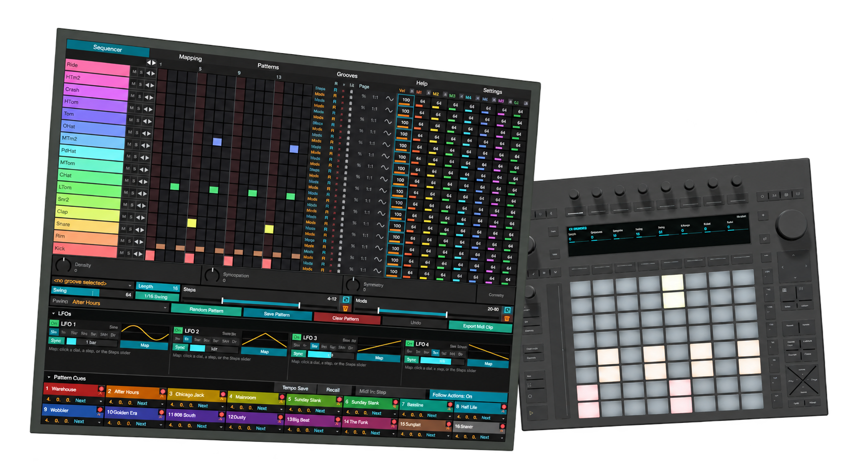 CE DRUMSEQ sequencer interface beside an Ableton Push 3 Standalone